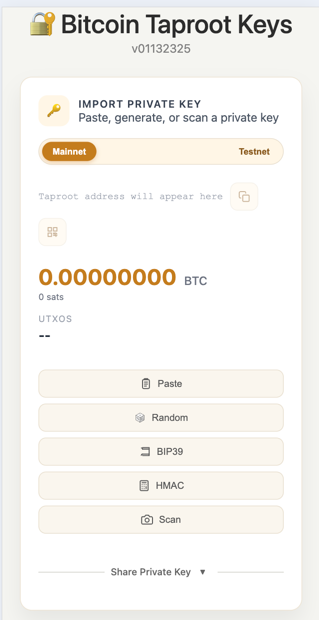 BTC Keys interface screenshot