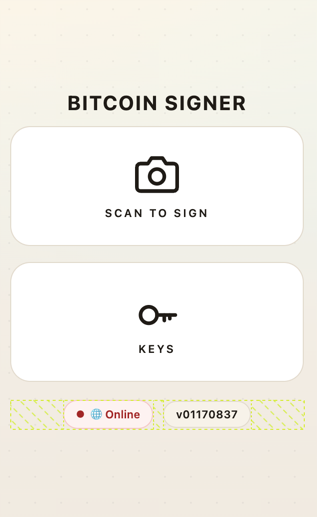 BTC Signer interface screenshot